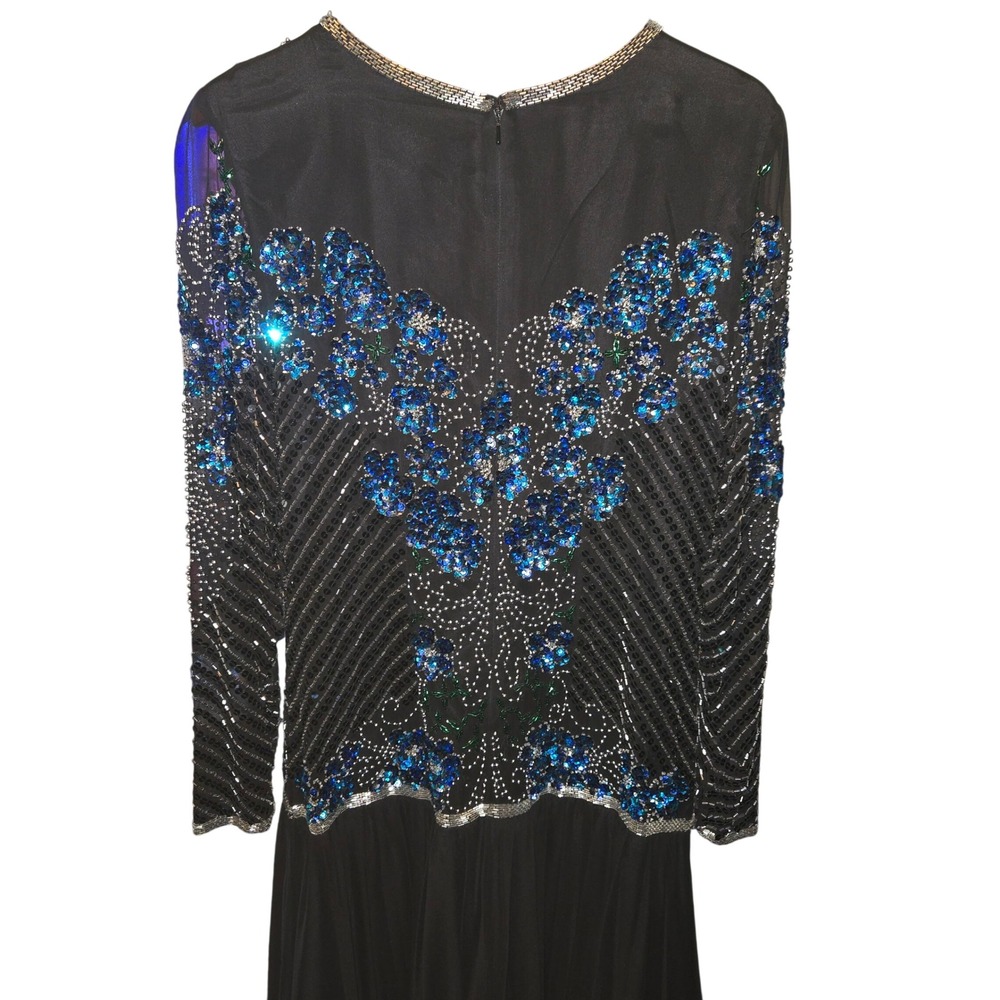 Alyce Designs VTG Gown Womens Sz 12 Black & Blue Sequin Beaded Silk Formal Dress - Picture 8 of 12